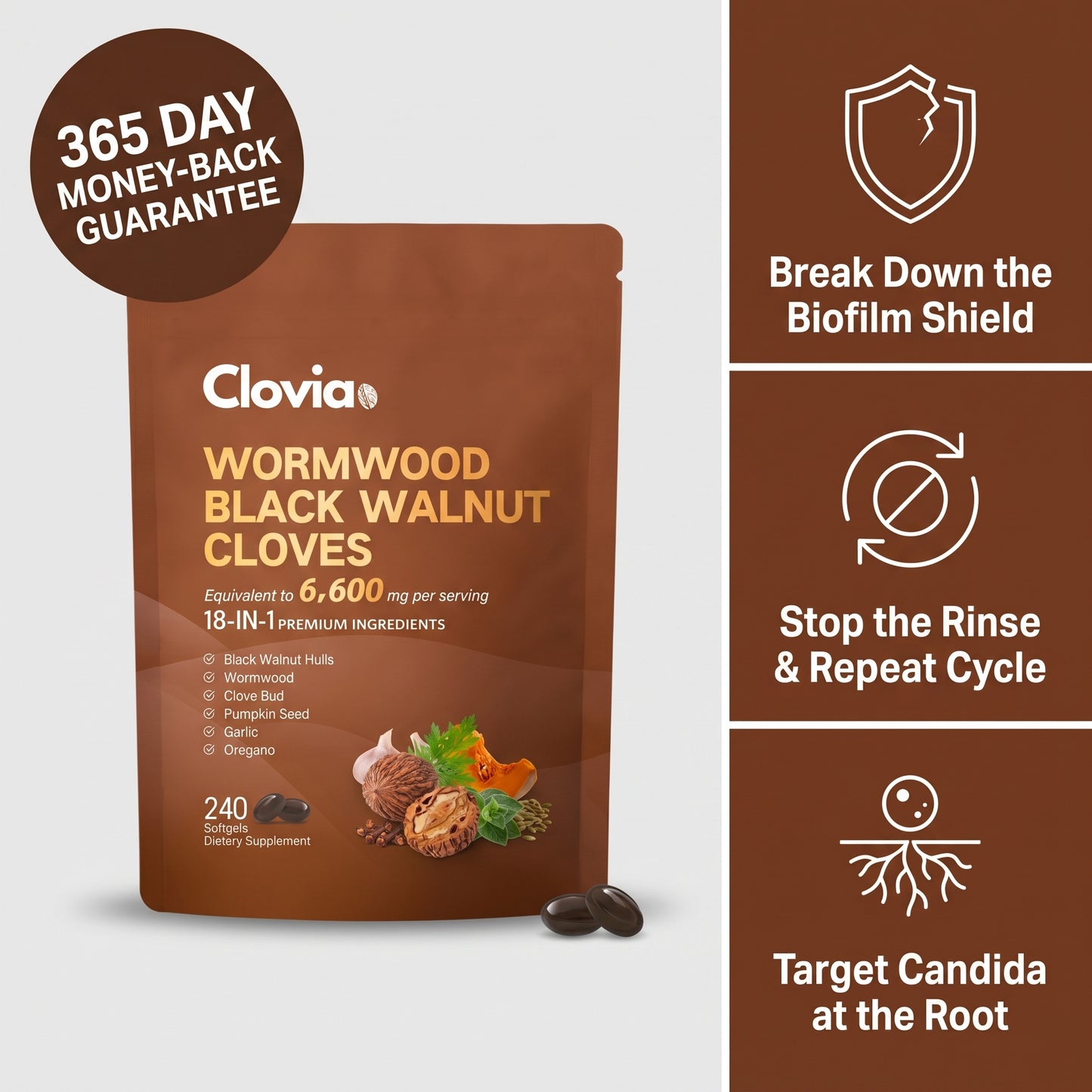 Clovia Wormwood Black Walnut Clove Softgels