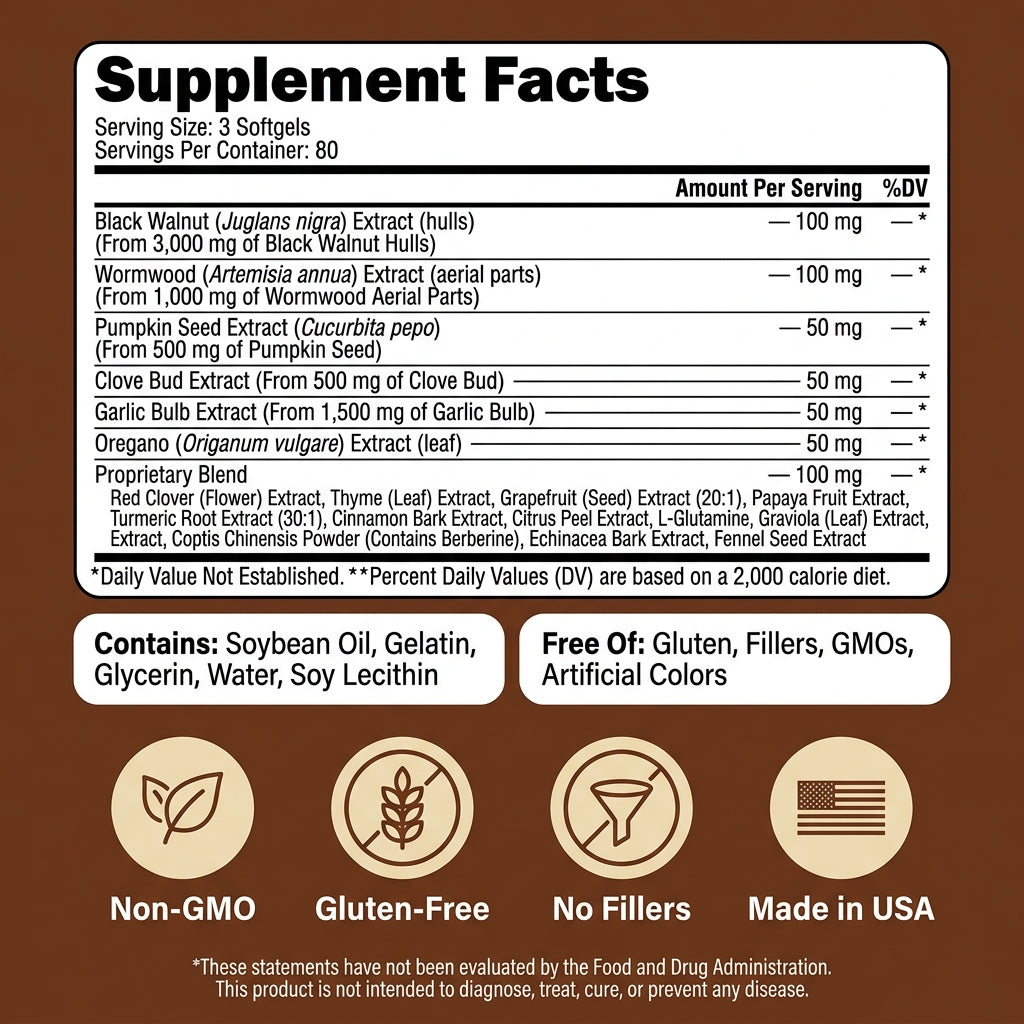 Clovia Wormwood Black Walnut Clove Softgels
